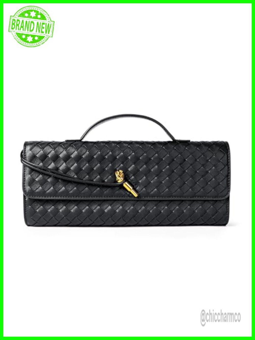 Woven Vegan Leather Evening Clutch Crossbody Bag Formal Purse
